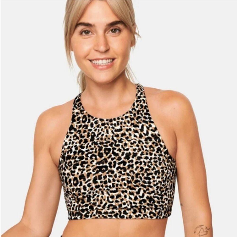 Outdoor Voices TechSweat Leopard Sports Bra Crop Top Animal Print Large